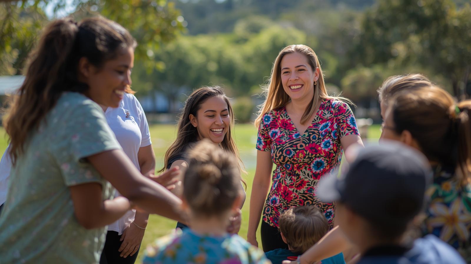 Families connecting and enjoying an outdoor community activity